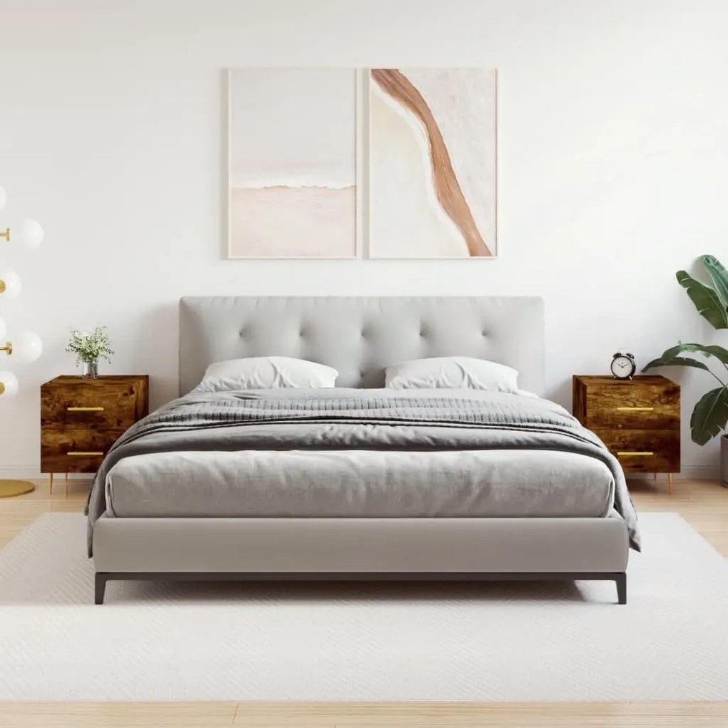 2 db füstös tölgy színű szerelt fa éjjeliszekrény 40x35x47,5 cm