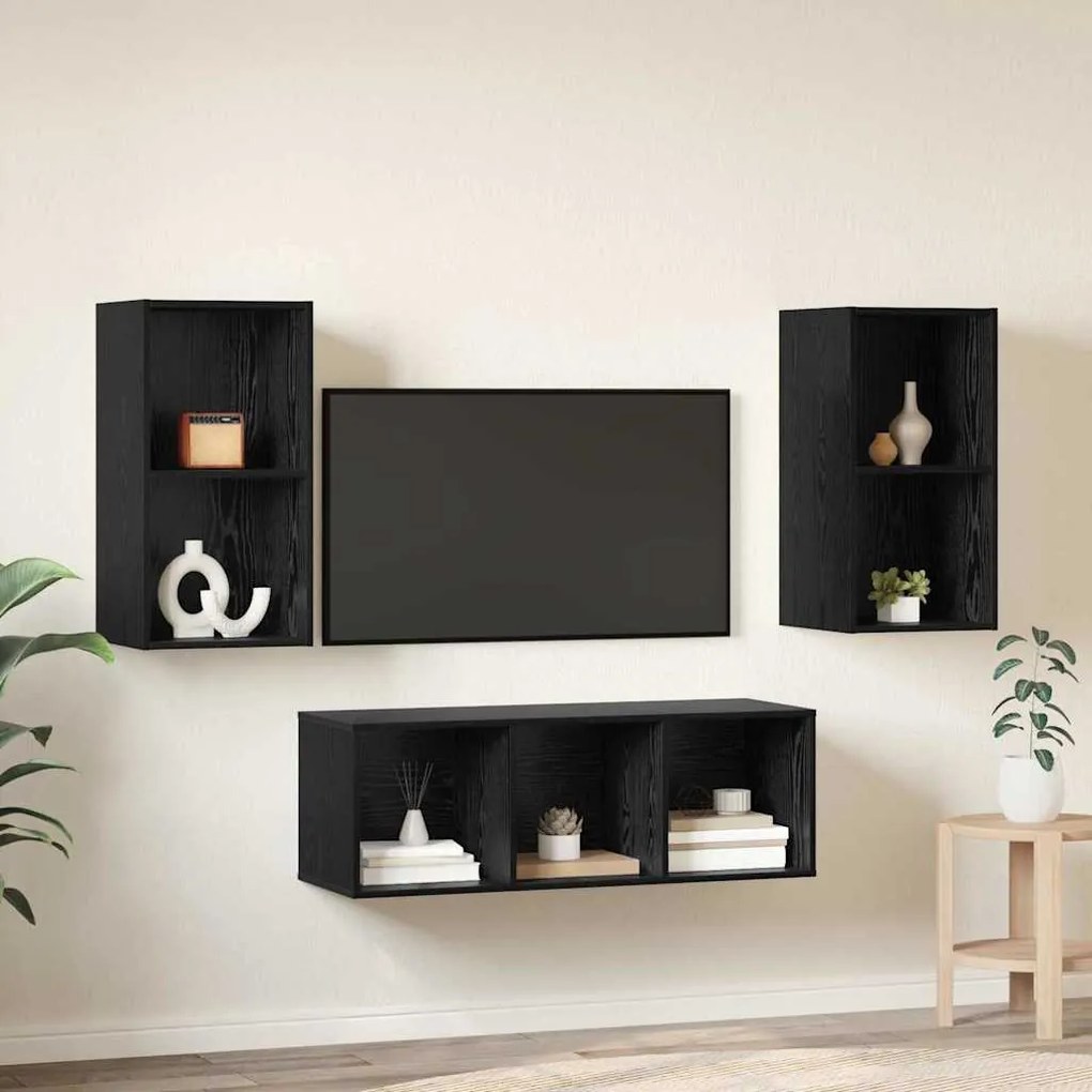 TV Szekrény Szett 3 pcs Musta tammi 37 x 37 x 107 cm Faanyag