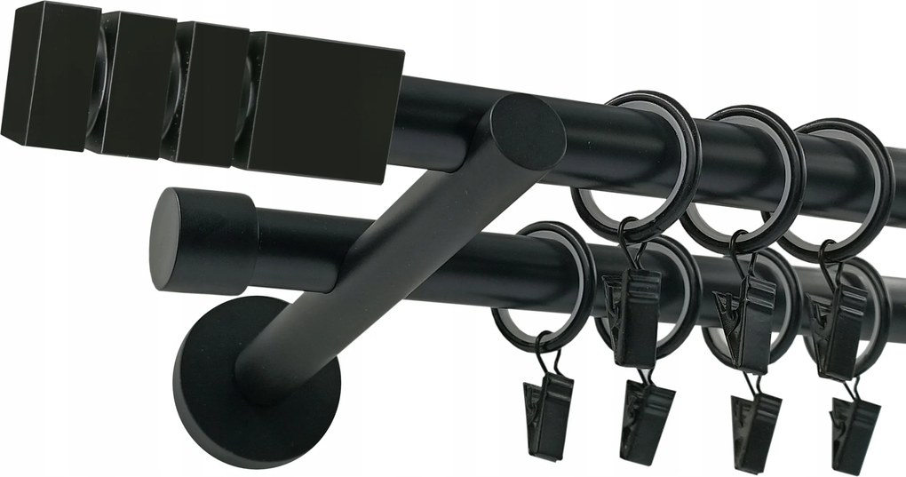 Dupla Függönykarnis Fém 19+19mm Fekete 120cm Nordic