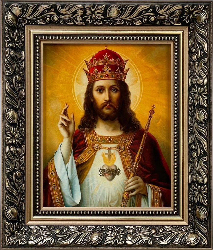 Vászonkép 35x30 Jézus Krisztus Az Arany Királya Díszített Keret