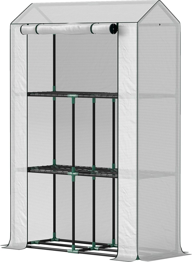 Outsunny Üvegház Polcokkal, Rollejtáros Ajtóval, Télálló Acélváz Üvegház, Üvegház Erkélyre, Kertbe, Paradicsomház UV Védelemmel 100x40x150cm | Aosom