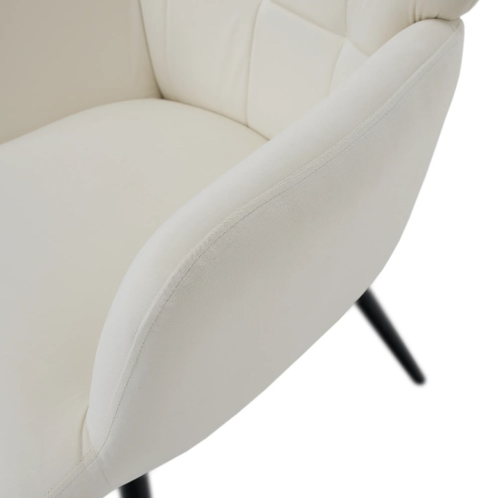 Fotel lábtartóval, fehér Velvet szövet/fekete, HABEN