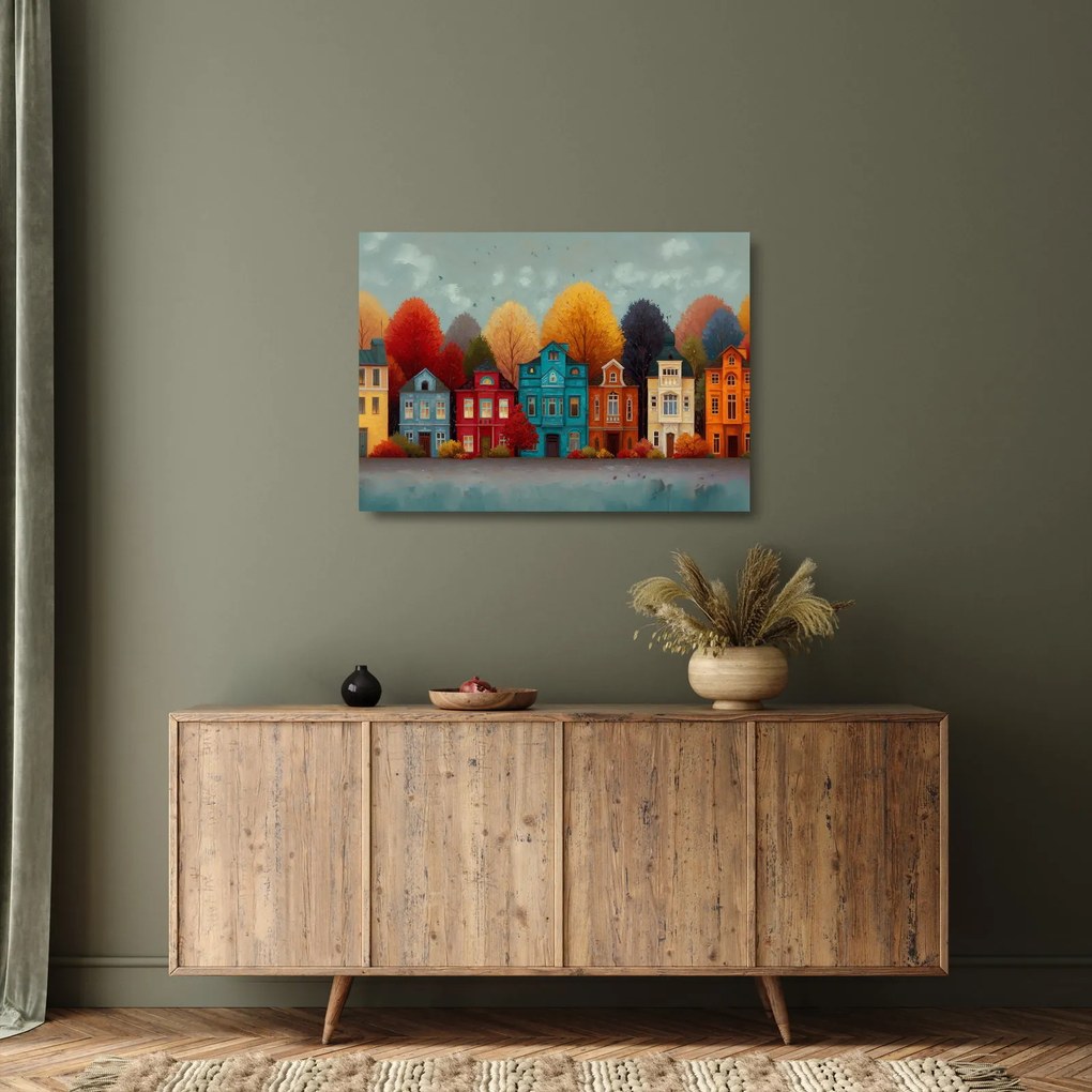 Üveg kép - Festett őszi város (70x50 cm)