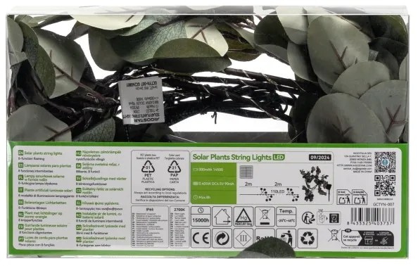 Aigostar - LED napelemes lánc 110 LED/4m IP65 300 mAh meleg fehér eukaliptusz