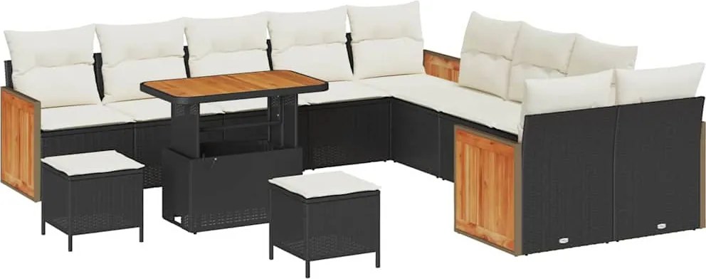 vidaXL Kerti Kanapé Szett párnával 13 pcs Fekete és Krém