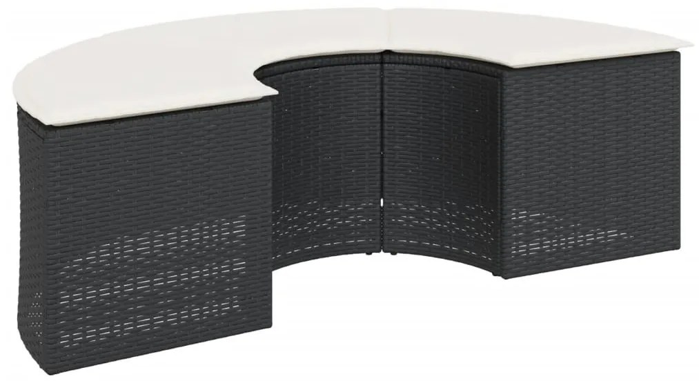 2 részes fekete polirattan félkör alakú kerti kanapészett