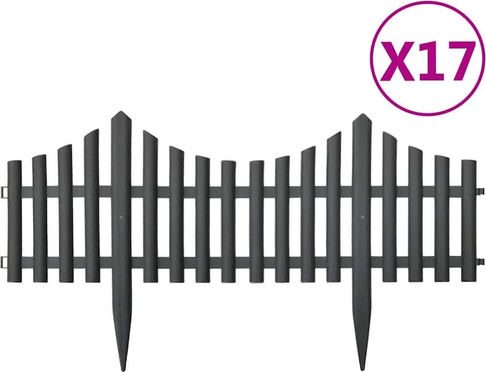 vidaXL 17 db antracitszürke PP gyepszegély 10 m