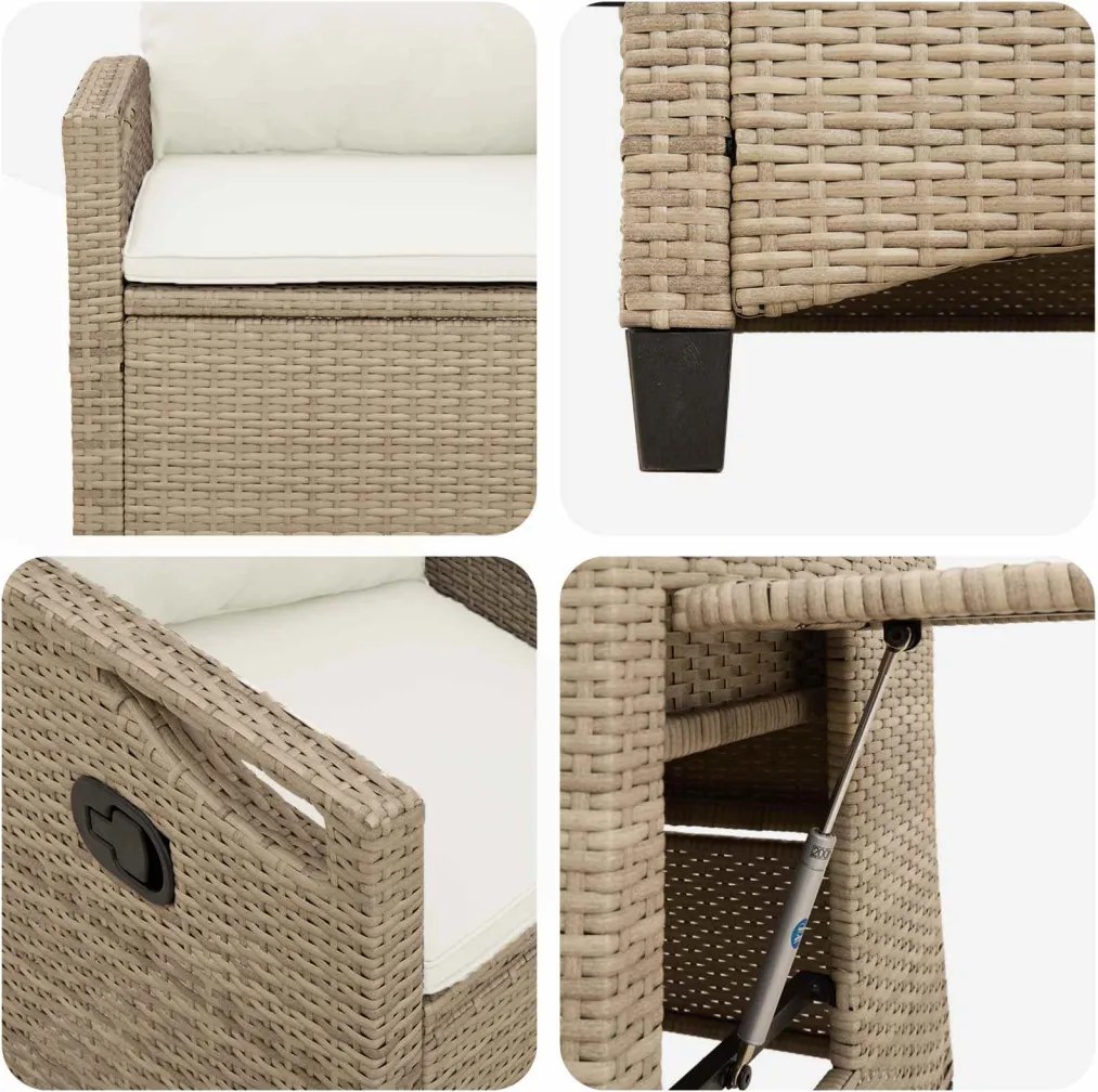 Fekvő Kerti Szék Beige és krém 56 x 60 x 112 cm polirattan