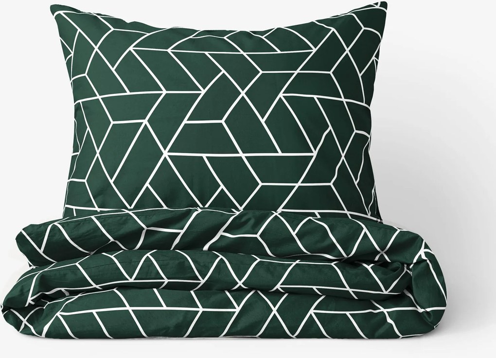 Goldea pamut ágyneműhuzat - mozaik minta, sötétzöld alapon 240 x 220 és 2db 70 x 90 cm