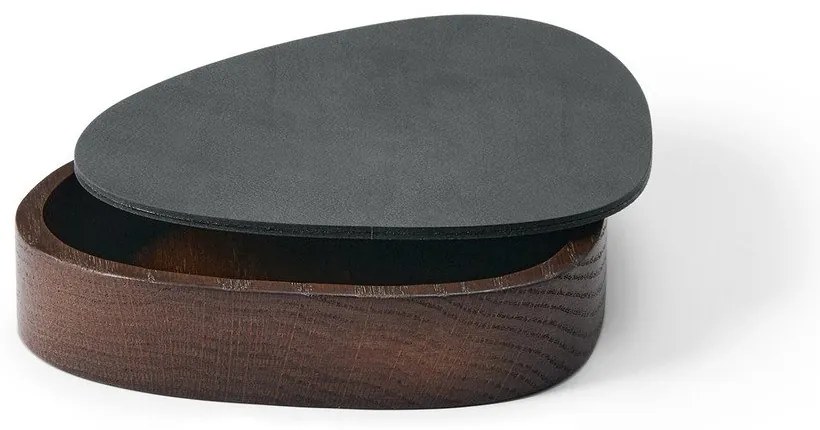 Antracitszürke-barna fedeles-dekoratív fa-öko bőr tárolódoboz 14x12,5x3,5 cm Curve Nupo – LIND DNA
