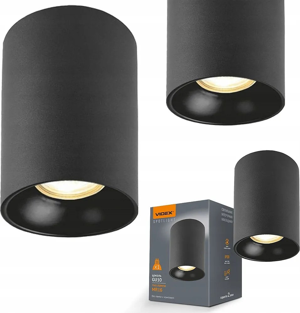 Mennyezeti lámpatest falra szerelhető cső fekete Videx 30 W GU10