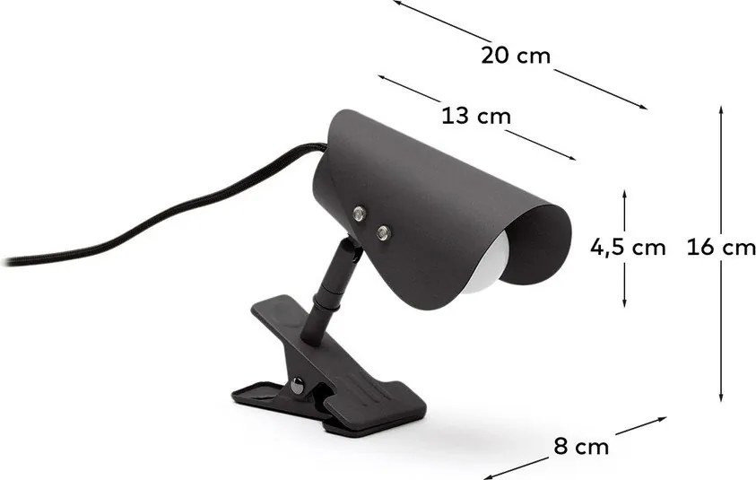 Fekete fém asztali lámpa csiptetővel (magasság 16 cm) Jula – Kave Home