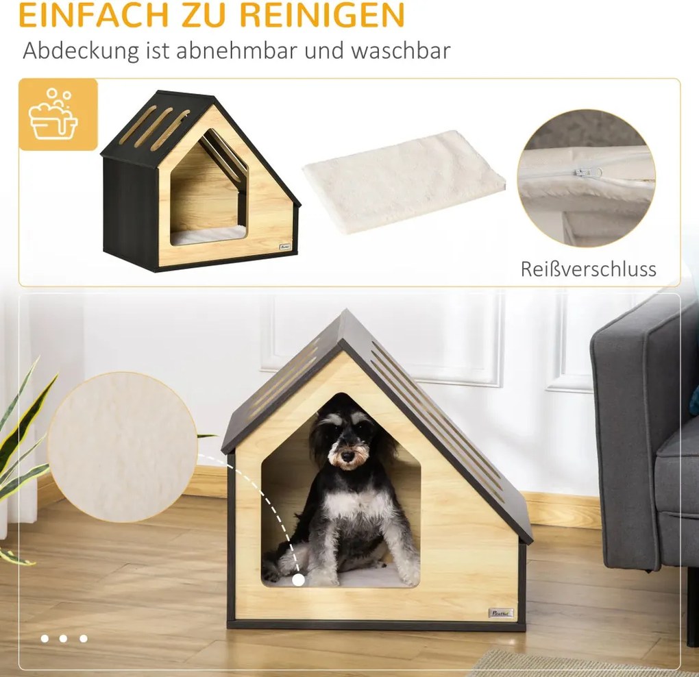 Pawhut Beltéri Kutyaház/barlang párnával, kutyabarlang ferde tetővel, macskaház kistestű kutyáknak 8 kg-ig, barna