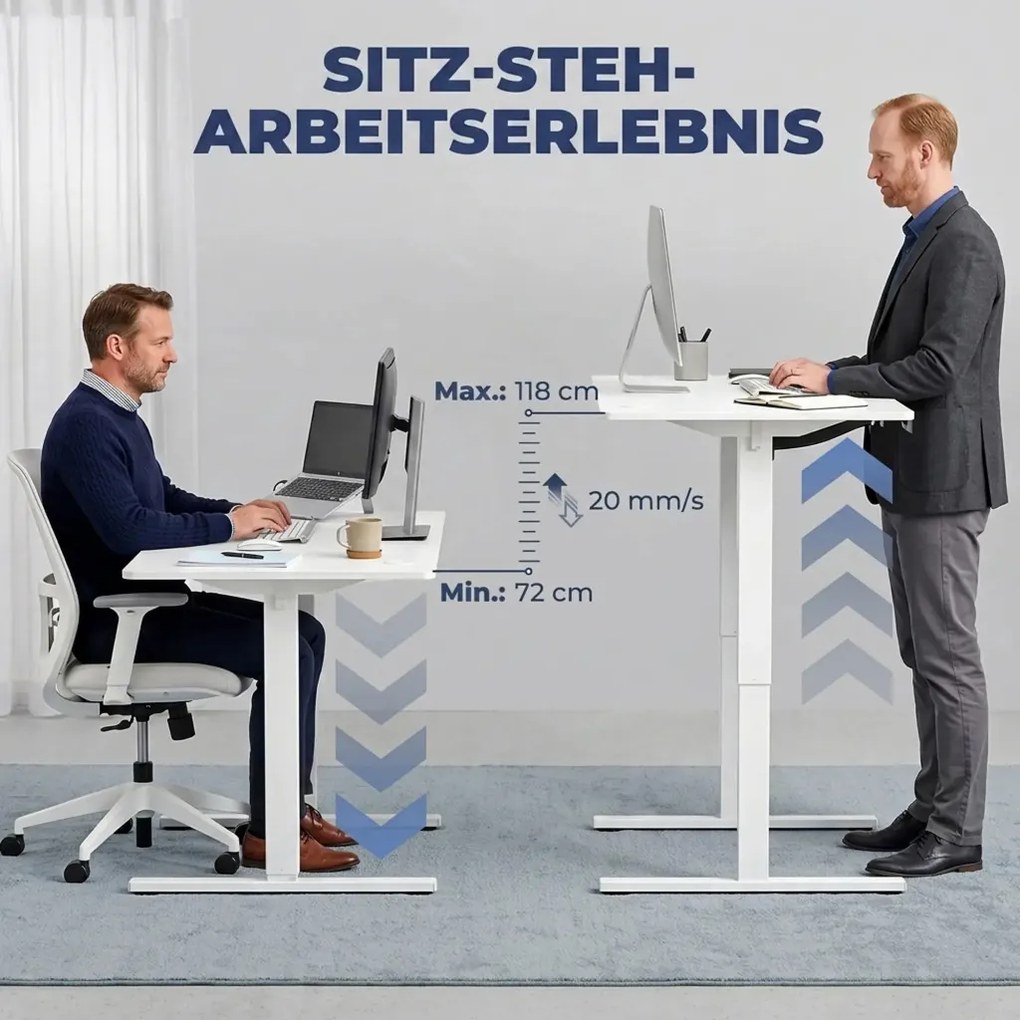 Állítható íróasztal memóriafunkcióval, 140 x 60 cm LED kijelzővel, fehér