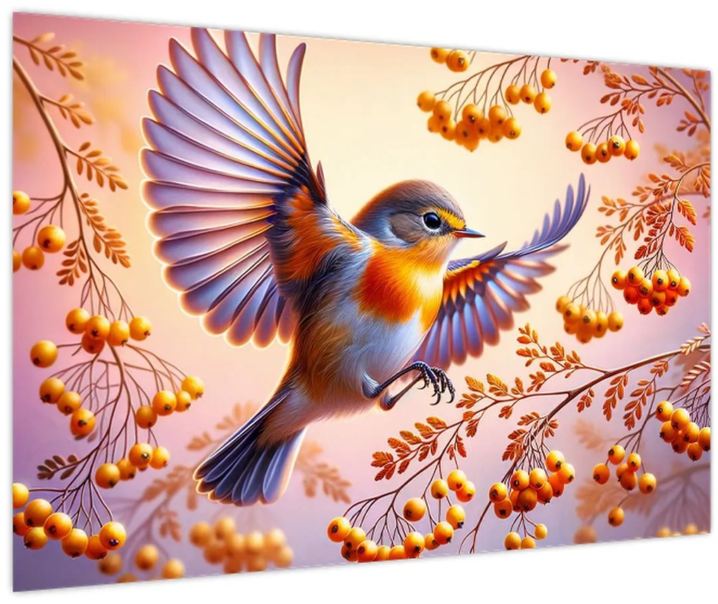 Kép - Madár berkenyével (90x60 cm)