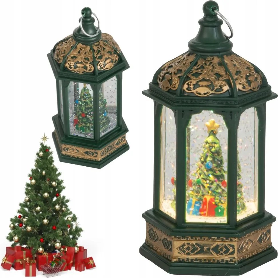 LED-es karácsonyi lampion karácsonyfa dekoráció csillámporral