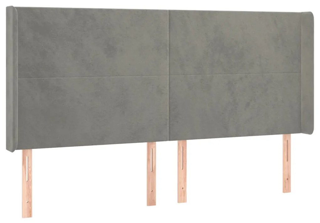 világosszürke bársony LED-es fejtámla 163x16x118/128 cm