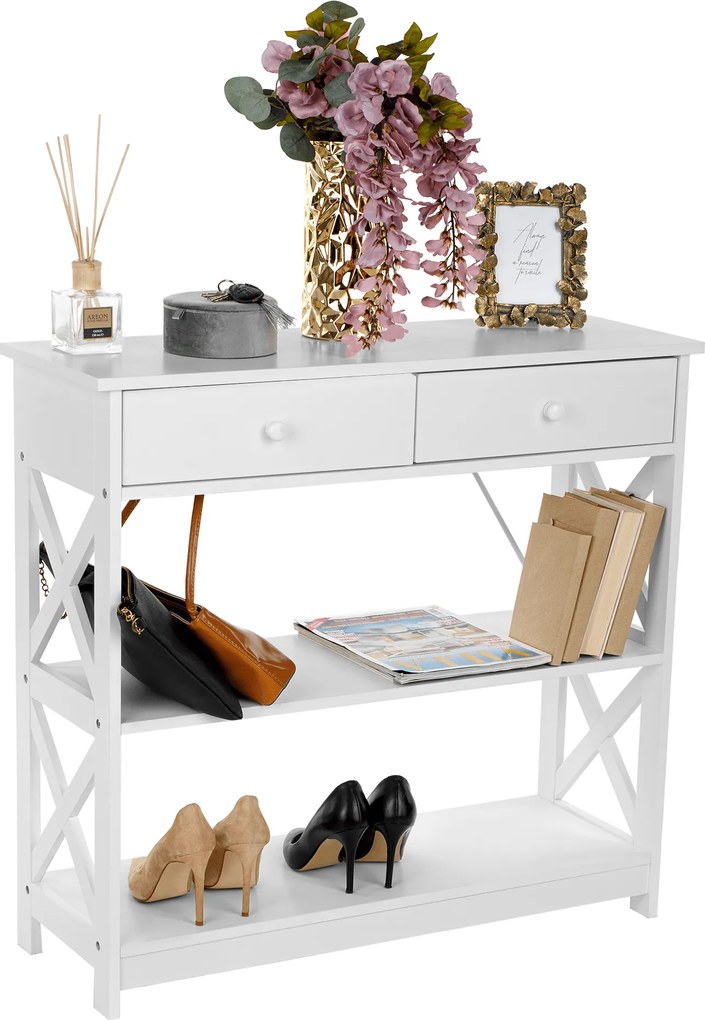 Konzolasztal, fehér, LOMIR