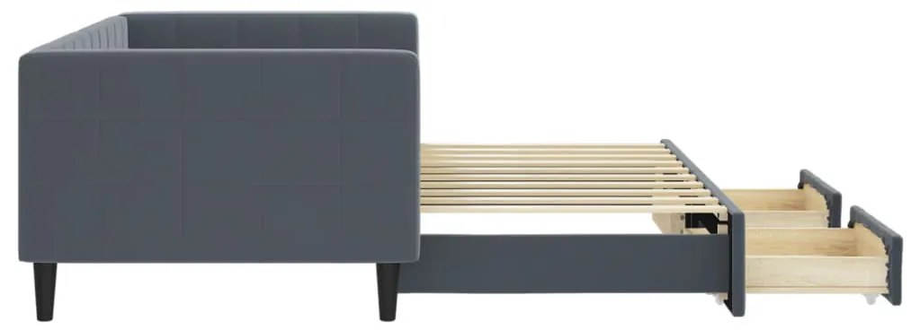 sötétszürke kihúzható bársony heverő fiókkal 90 x 190 cm