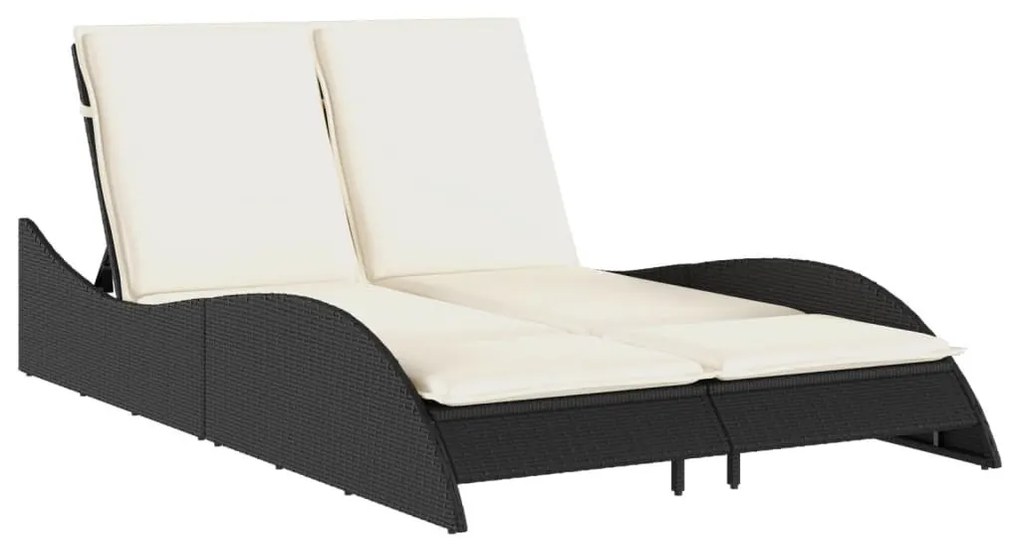 Fekete polyrattan napozóágy párnákkal 114x205x73 cm