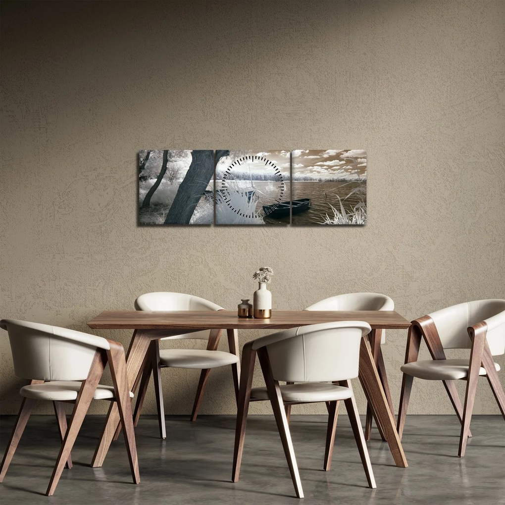 Egy csónak képe a tavon (órával) (90x30 cm)