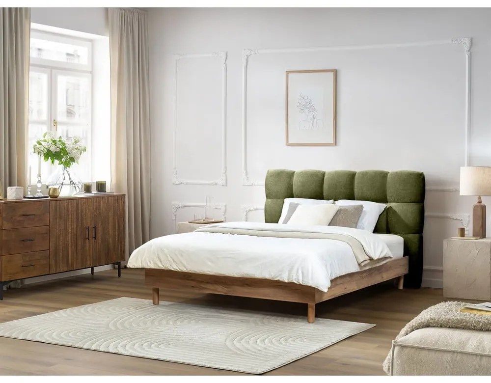 Zöld kárpitozott franciaágy ágyráccsal 180x200 cm Kumo – Bobochic Paris