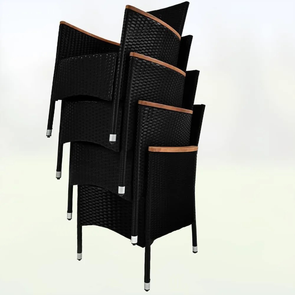 Casaria® Kerti rattan szett Berlin 1+4 prémium - fekete/fa