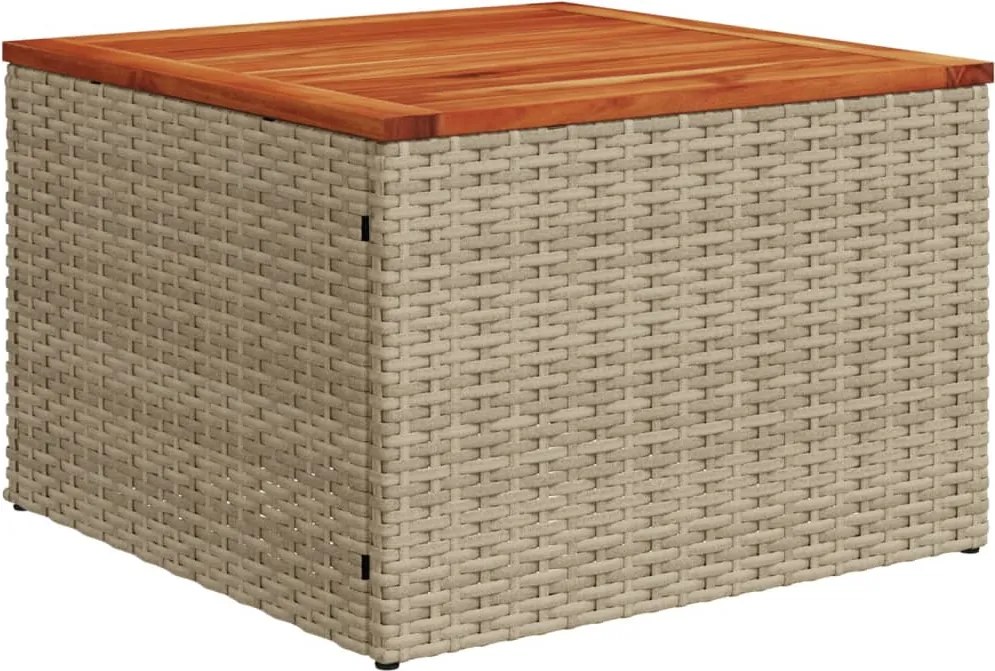 vidaXL bézs polyrattan és akácfa kerti asztal 55 x 55 x 37 cm
