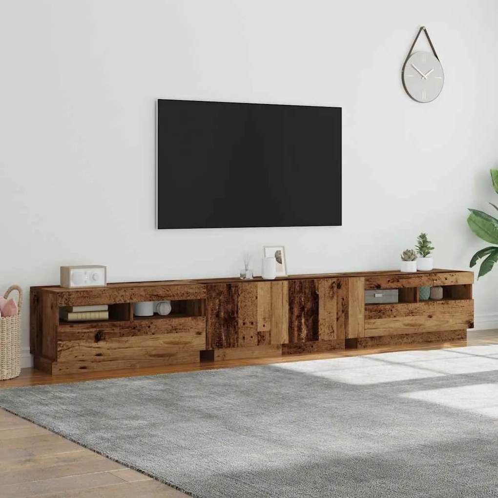antik fa színű szerelt fa TV-szekrény LED-ekkel 260x35x40 cm