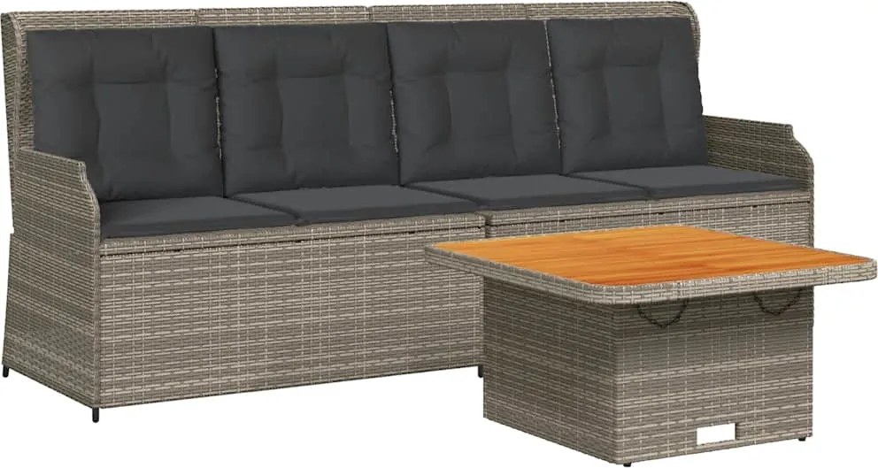 vidaXL 3 részes szürke polyrattan kerti ülőgarnitúra párnákkal