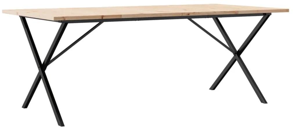 tömör fenyőfa és öntöttvas X-vázú étkezőasztal 200x100x75,5 cm