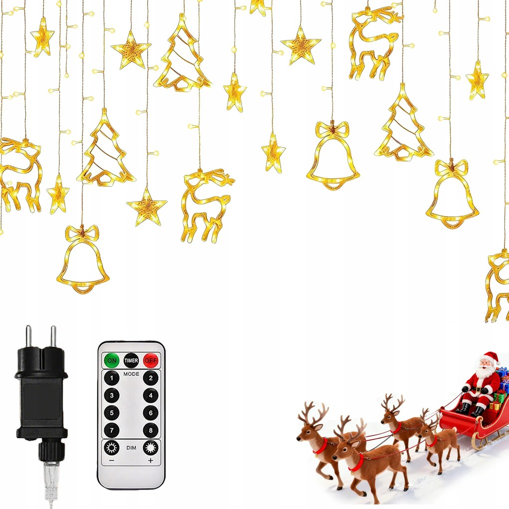 Csillag Fényfüzér Meleg Fehér Ablakra Karácsonyfa Lámpa 138LED 2.3m