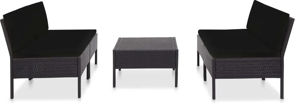vidaXL 5-részes fekete polyrattan kerti kanapészett párnákkal