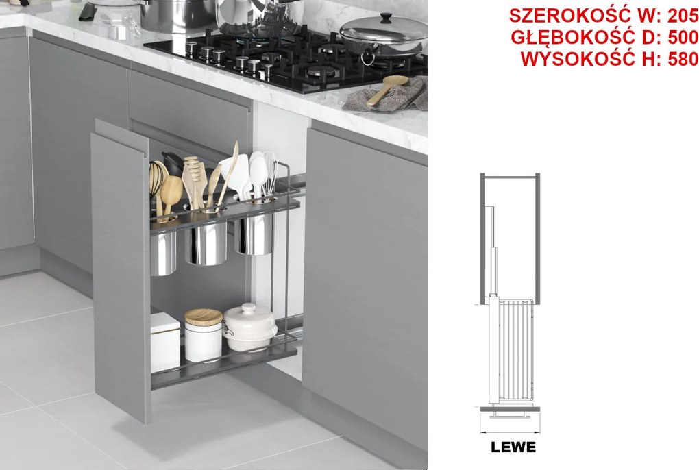 Cargo szekrényhez 25 Antracit konyhai eszközökhöz blum teljes kihúzású balos