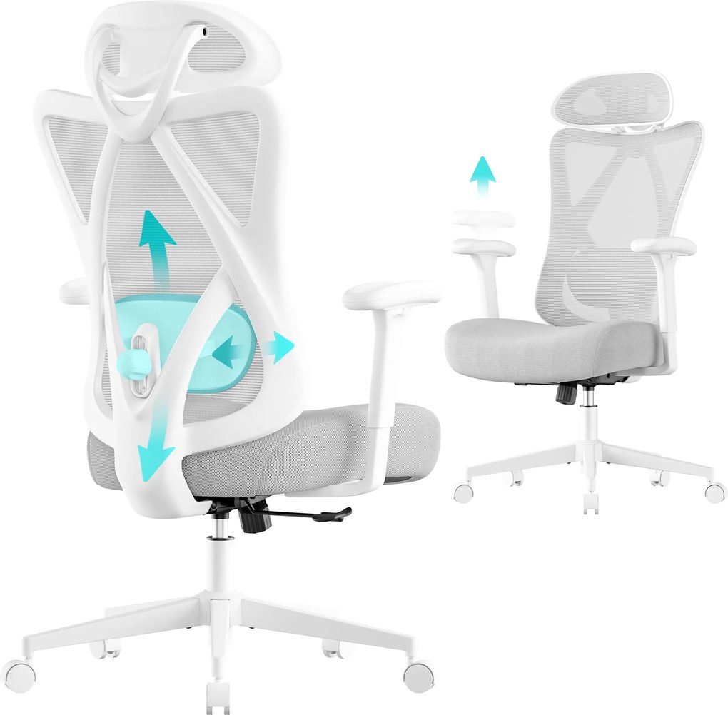 SONGMICS ergonomikus irodai szék, magasságállítható, fehér-szürke
