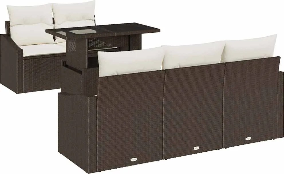 vidaXL Kerti Kanapé Szett párnával tárolóval 6 pcs Barna polirattan