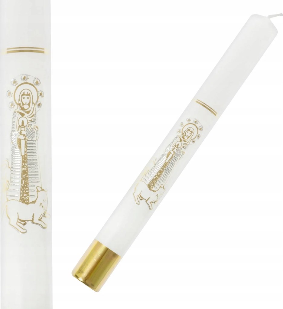 Gyertya Gromnica fehér aranyozott gyertya Gromnica Szűz Máriával kicsi 30 cm