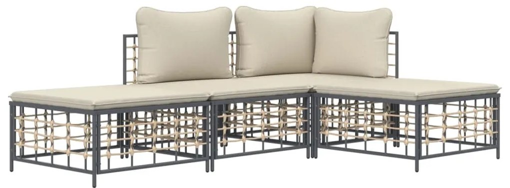 4 részes antracitszürke polyrattan kerti ülőgarnitúra párnákkal