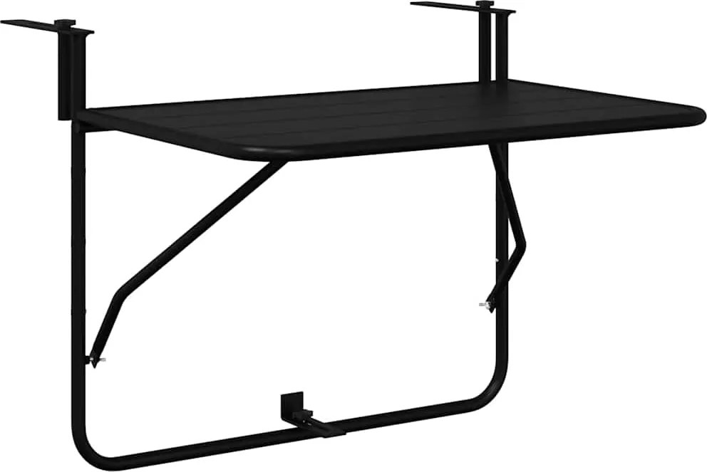 vidaXL Függő erkélyasztal Fekete 60 x 39 x 65 cm Acél