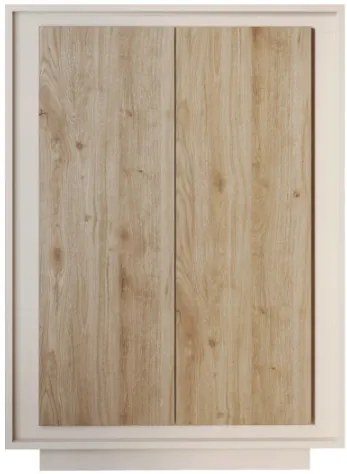 SKY 2.0 magas komód, 2 ajtóval, kasmír vázzal és Cadiz tölgy mintázatú laminált előlapokkal