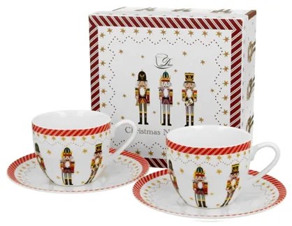 Karácsonyi diótörős porcelán eszpresszó kávés csésze aljjal 2 személyes díszdobozban Christmas Nutcracker