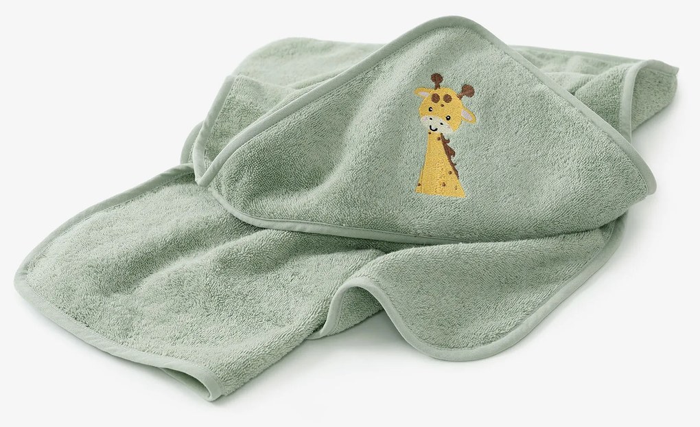 Goldea gyermek frottír fördőlepedő csuklyás - zsiráf zsályaszínű alapon 100 x 100 cm