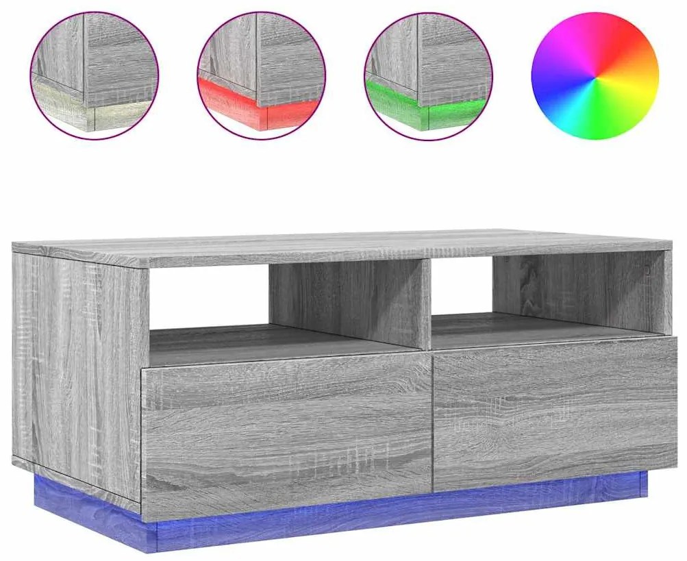 Szürke sonoma színű dohányzóasztal LED-lámpákkal 90x49x40 cm