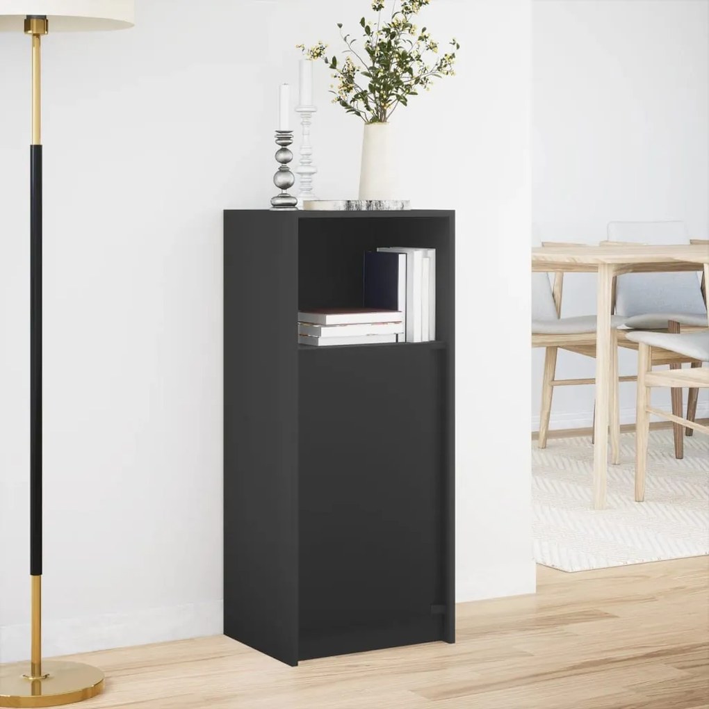 fekete szerelt fa tálalószekrény LED-del 42,5 x 34 x 100 cm