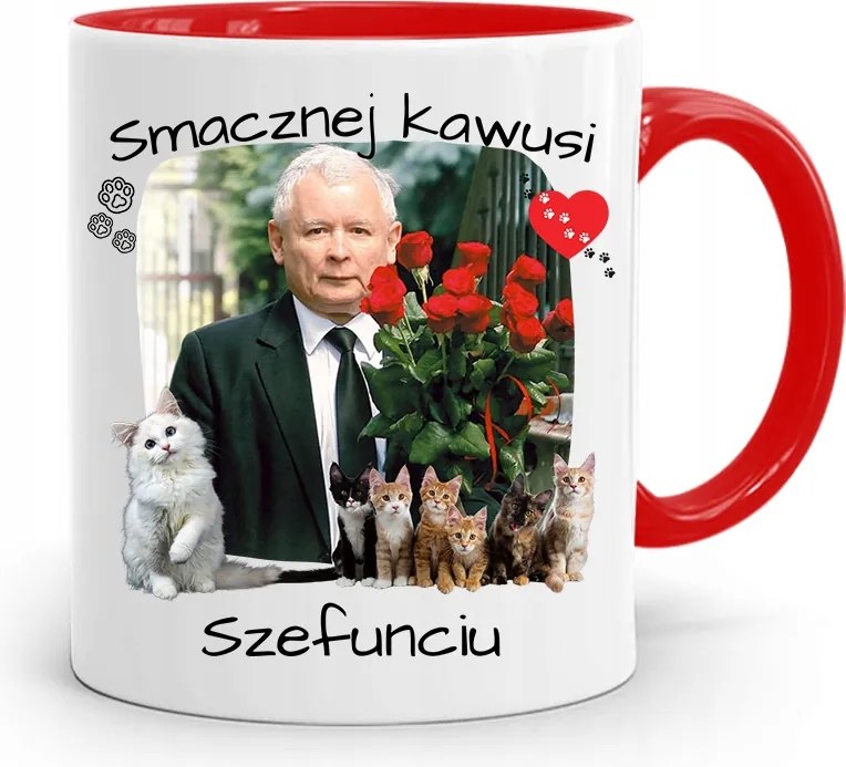 Piros Vicces Bögre Jaroslaw Kaczynski fényképes nyomattal