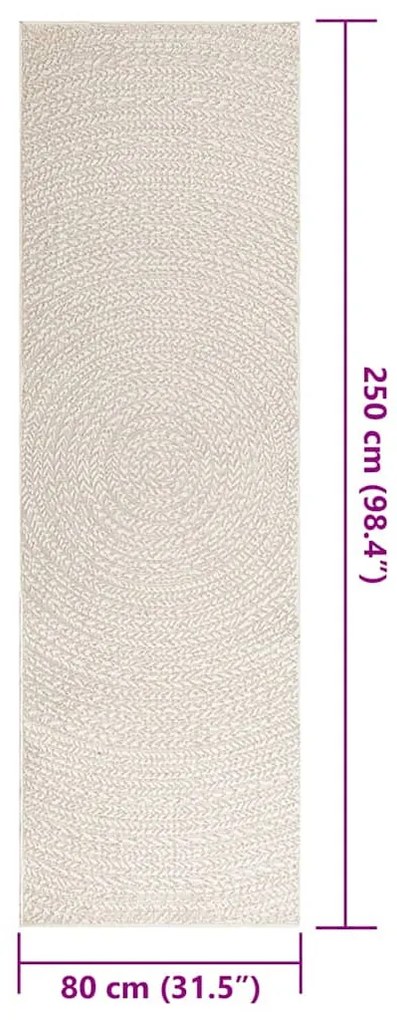 ZIZUR krém juta hatású beltéri és kültéri szőnyeg 80x250 cm