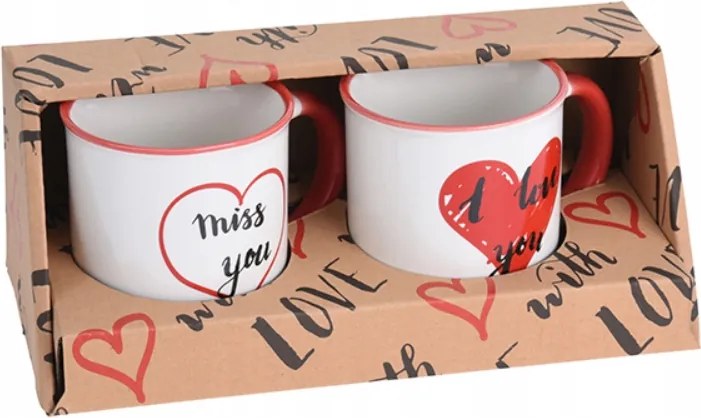Porcelán bögre szett 2 darabos 200 ml LoveU fehér piros