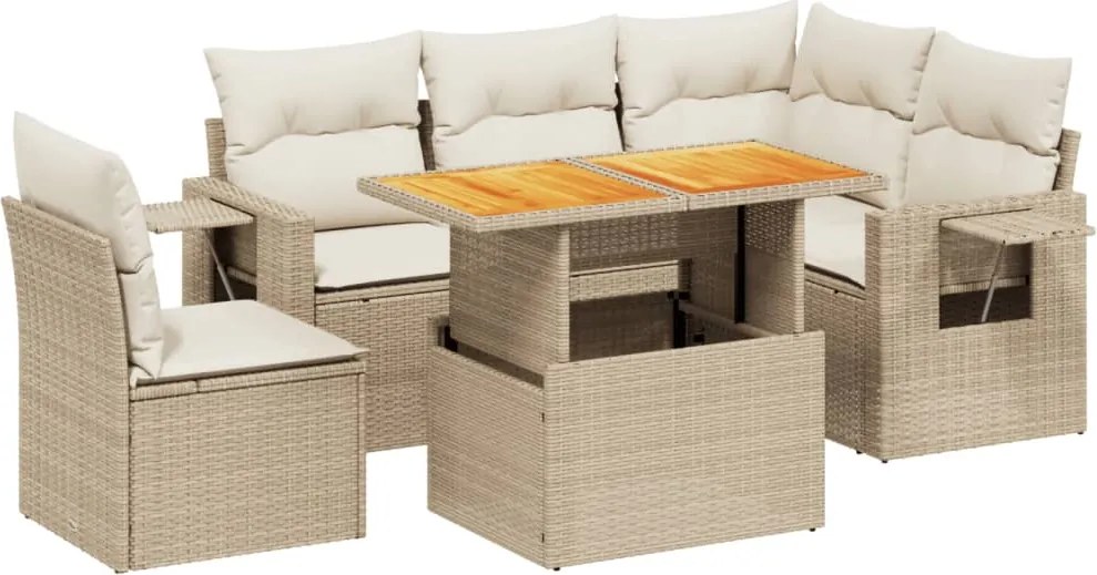 vidaXL 6 részes bézs polyrattan kerti ülőgarnitúra párnával