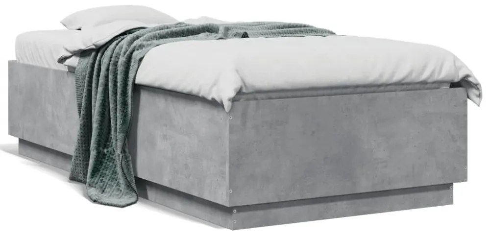 betonszürke szerelt fa ágykeret LED-del 75 x 190 cm