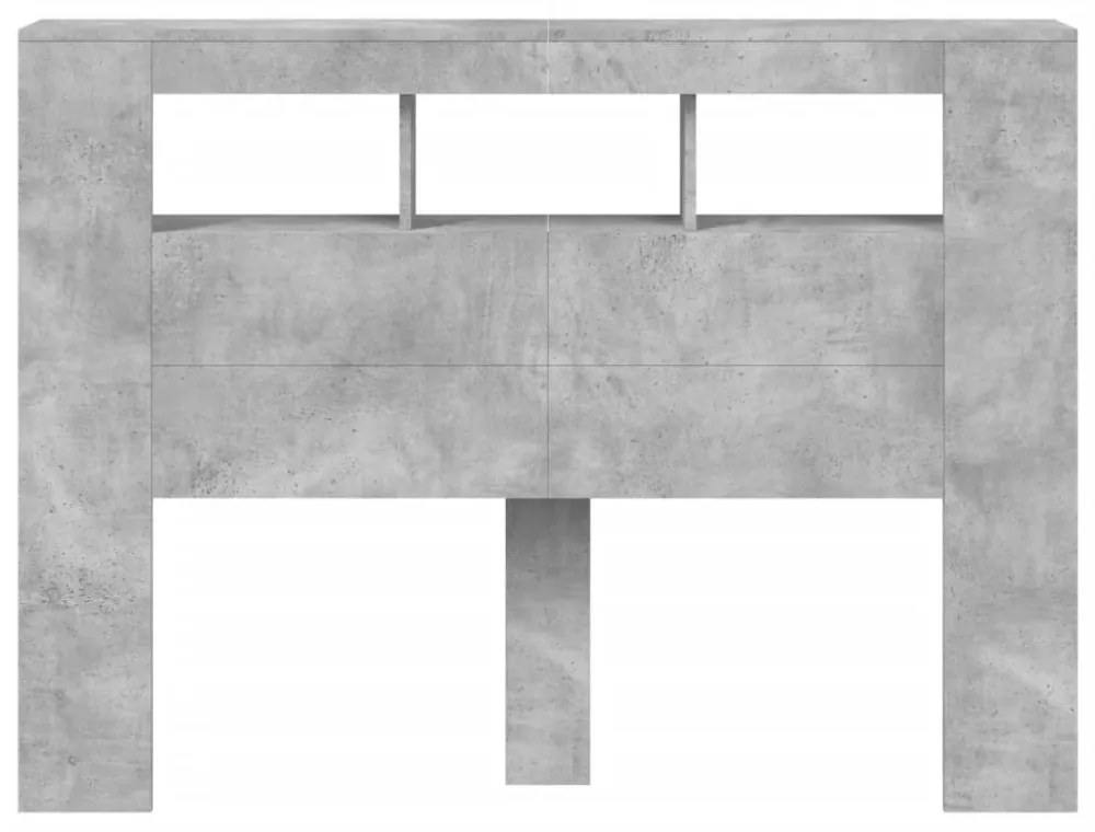 betonszürke szerelt fa LED-es fejtámla 140x18,5x103,5 cm